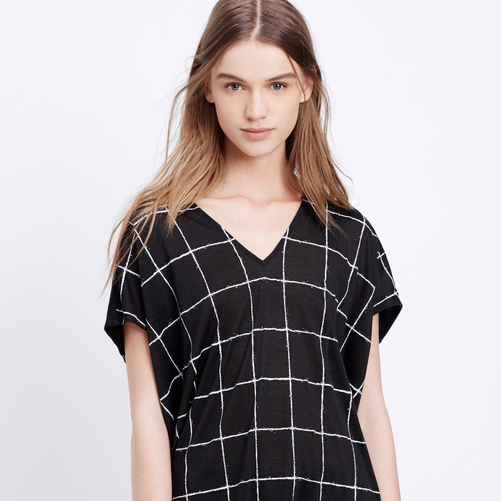 Vince Black Windowpane Print Top